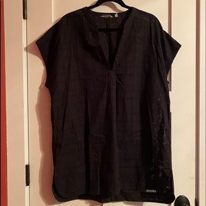 Athleta  Black Sheer Plaid Short V Neck Coverup